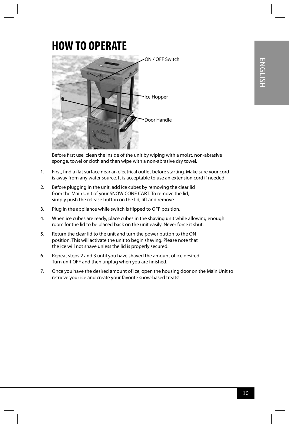 How to operate, En g lis h | Nostalgia Electrics SCC399 User Manual | Page 12 / 46