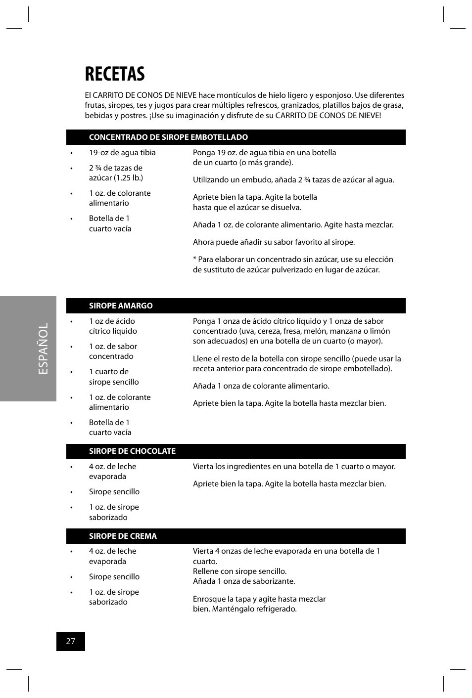 Recetas, Es pa ñ o l | Nostalgia Electrics SCC399 User Manual | Page 29 / 46