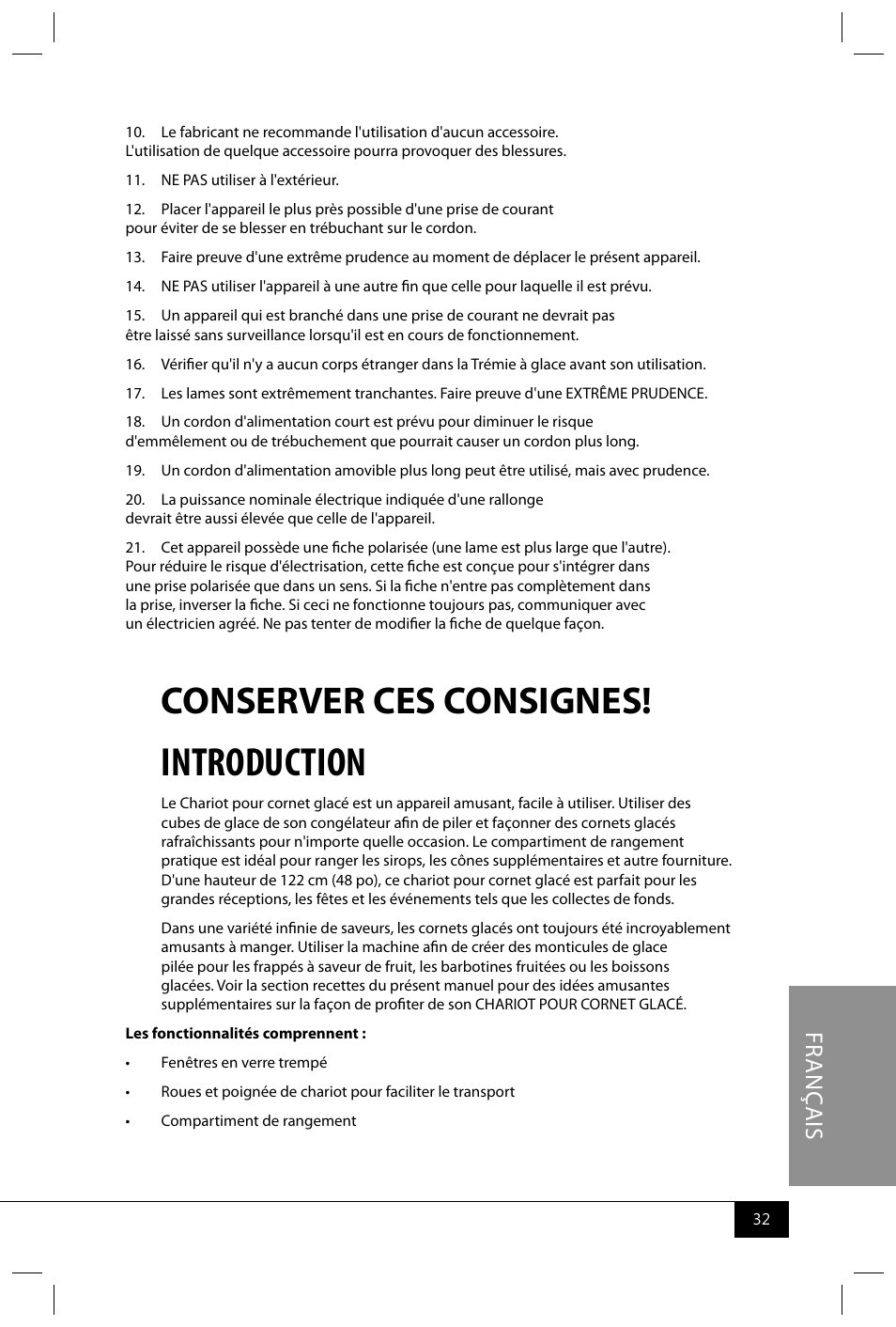 Introduction, Conserver ces consignes | Nostalgia Electrics SCC399 User Manual | Page 34 / 46