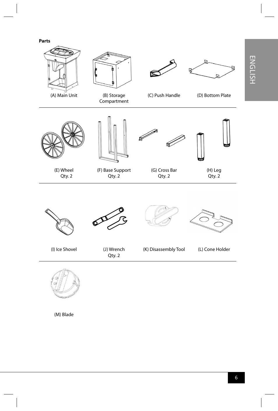 G)wheel (m)popcorn scoop, En g lis h | Nostalgia Electrics SCC399 User Manual | Page 8 / 46