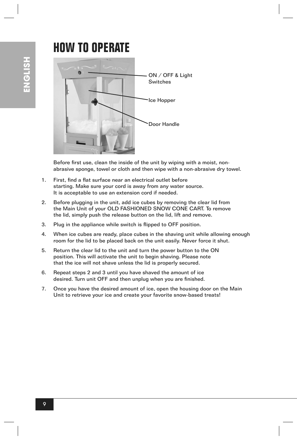 How to operate, English | Nostalgia Electrics SCC200 User Manual | Page 11 / 16