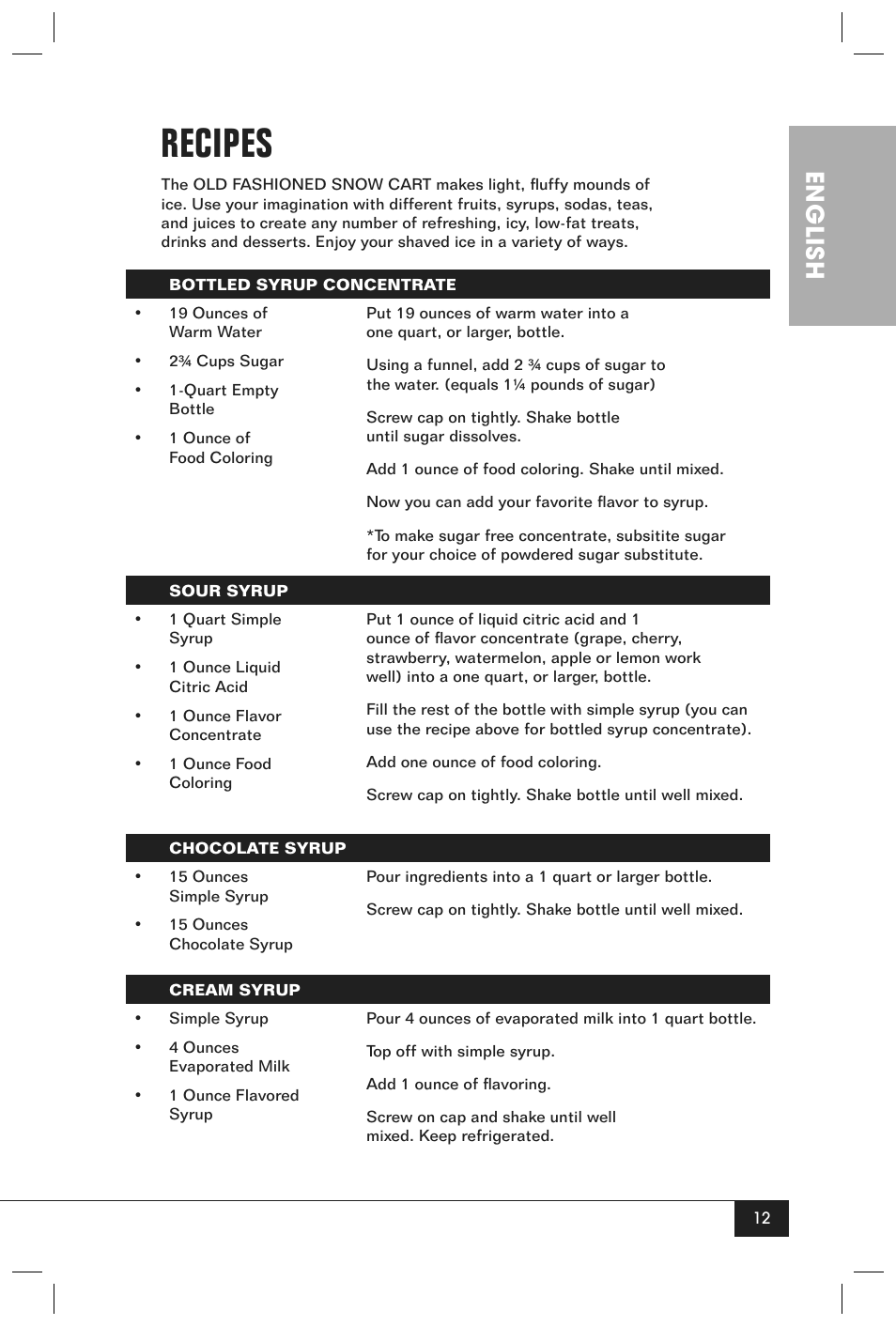 Recipes, English | Nostalgia Electrics SCC200 User Manual | Page 14 / 16