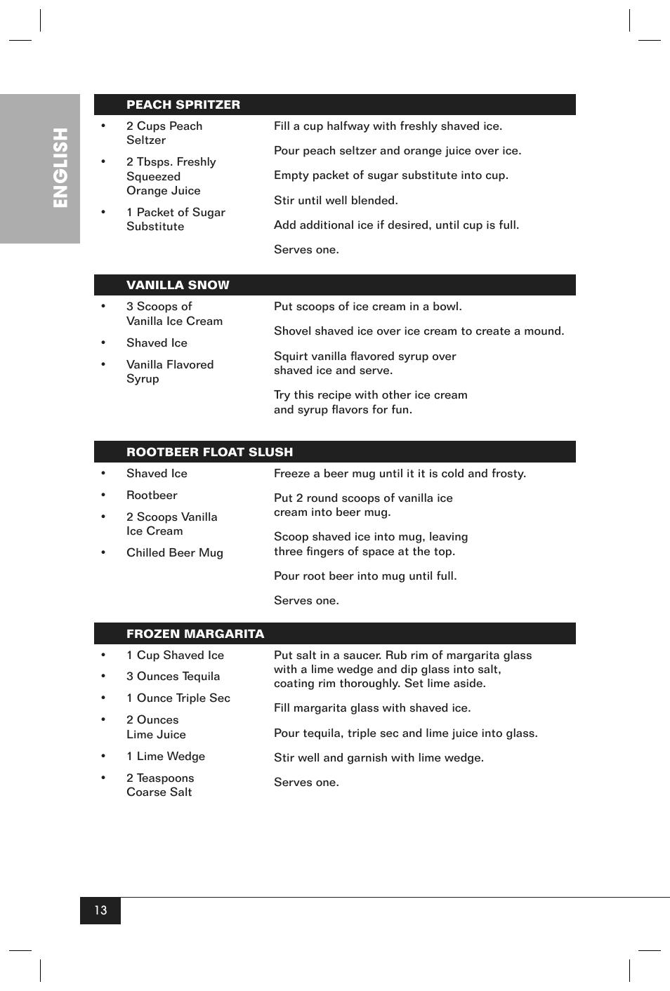 English | Nostalgia Electrics SCC200 User Manual | Page 15 / 16