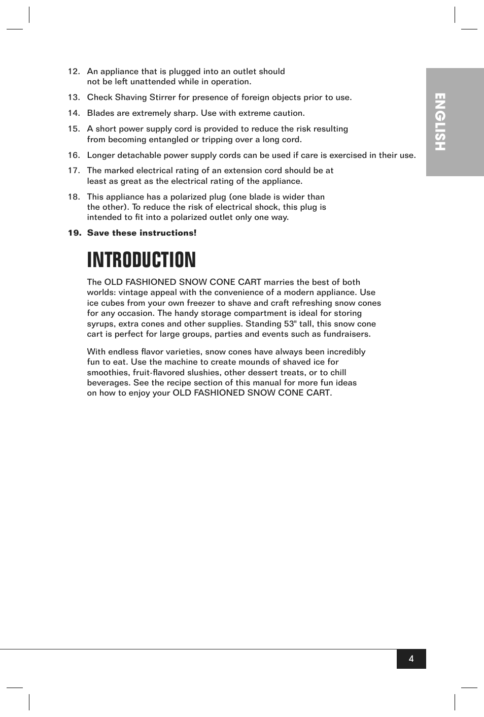 Introduction, English | Nostalgia Electrics SCC200 User Manual | Page 6 / 16