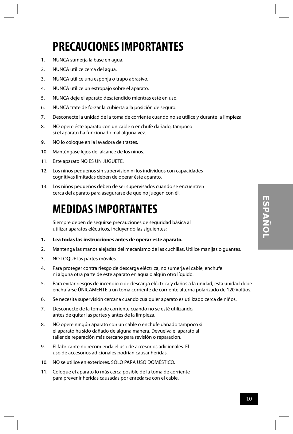 Precauciones importantes, Medidas importantes | Nostalgia Electrics RSM702 User Manual | Page 12 / 24
