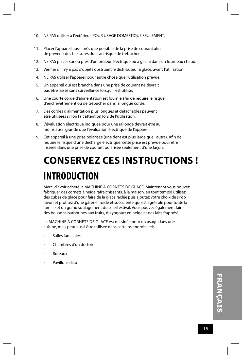 Introduction, Conservez ces instructions | Nostalgia Electrics RSM702 User Manual | Page 20 / 24