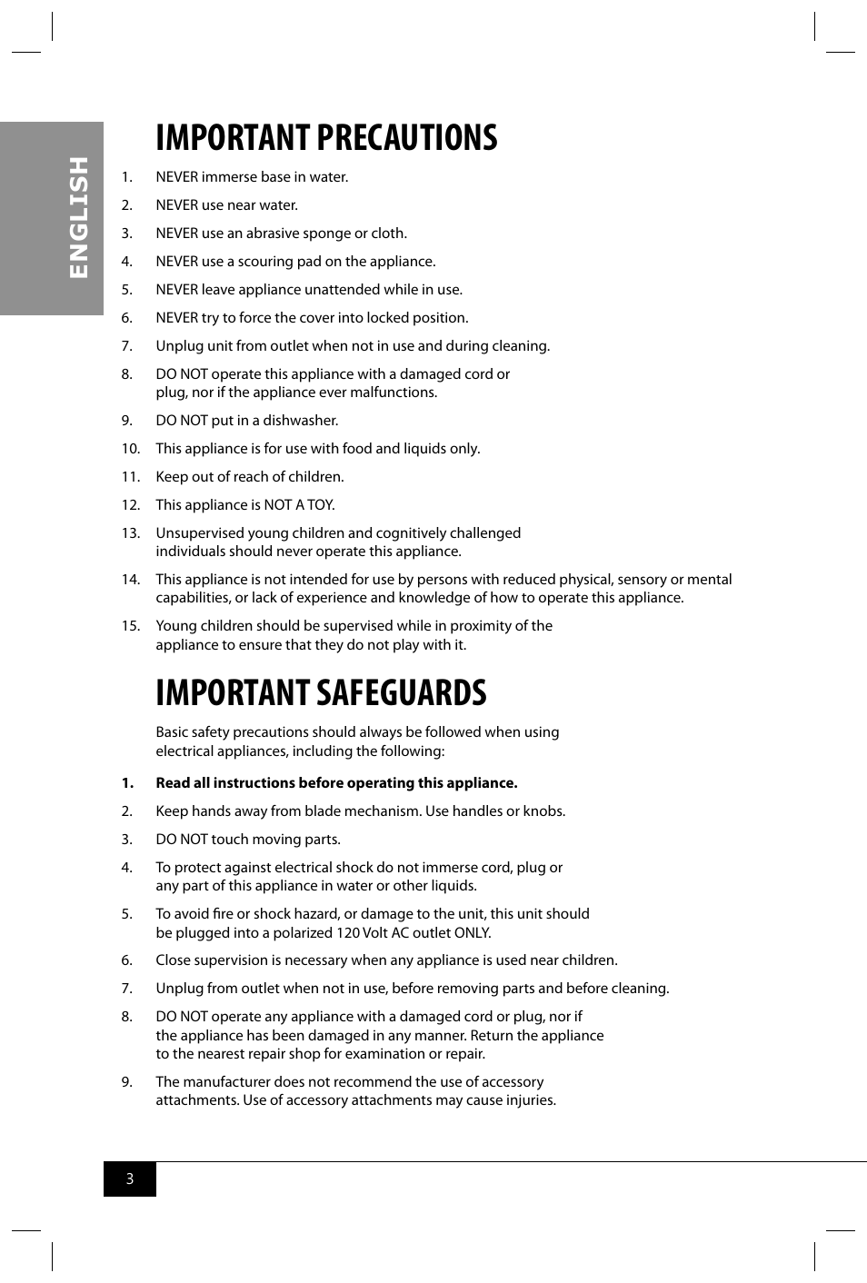Important precautions, Important safeguards, En g li s h | Nostalgia Electrics RSM702 User Manual | Page 5 / 24