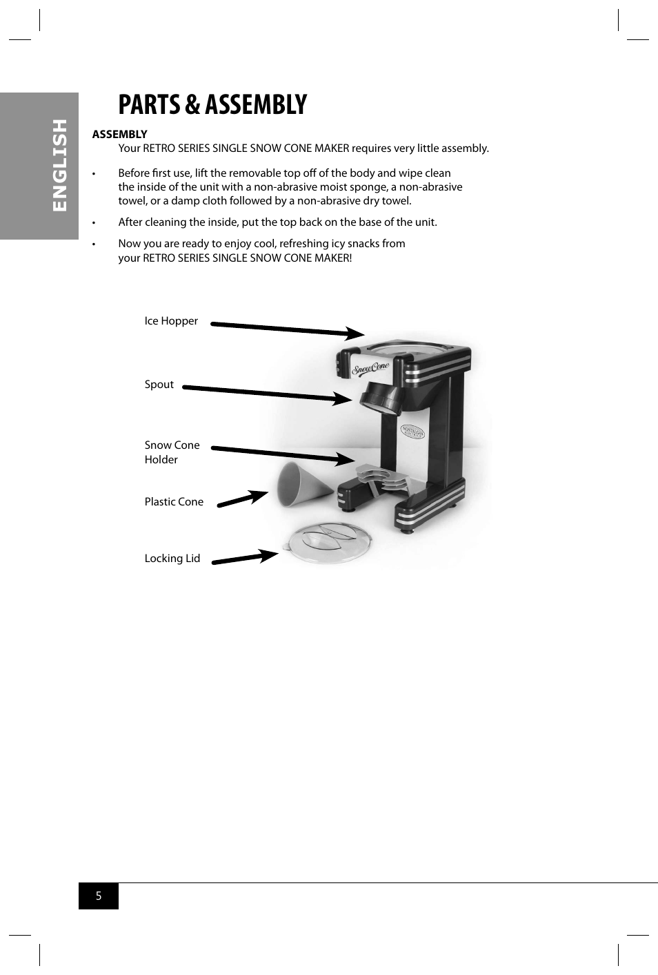 Parts & assembly, En g li s h | Nostalgia Electrics RSM702 User Manual | Page 7 / 24