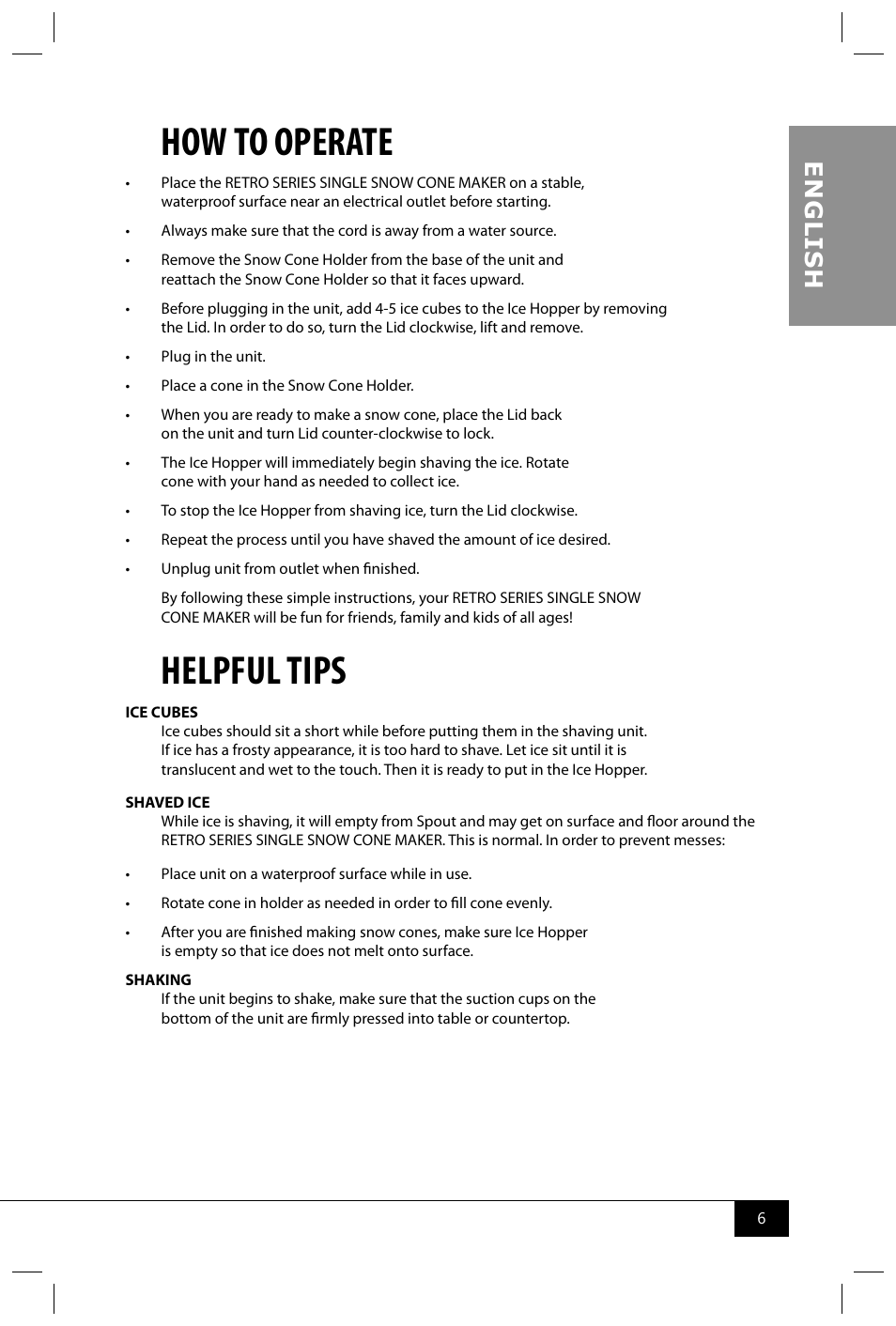 How to operate, Helpful tips, En g li s h | Nostalgia Electrics RSM702 User Manual | Page 8 / 24