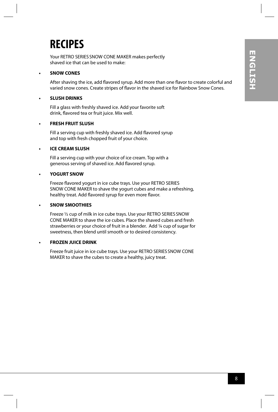 Recipes, En g li s h | Nostalgia Electrics RSM602 User Manual | Page 10 / 28