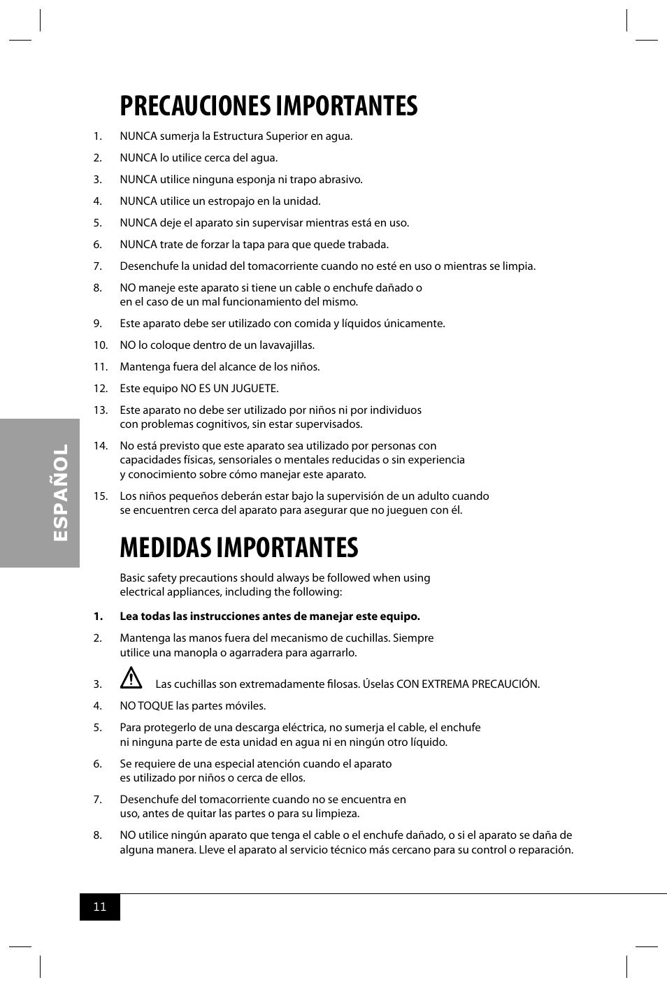 Precauciones importantes, Medidas importantes | Nostalgia Electrics RSM602 User Manual | Page 13 / 28