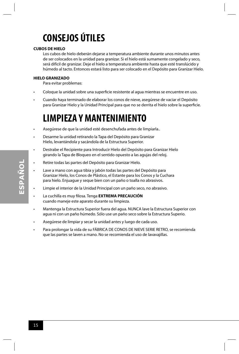 Consejos útiles, Limpieza y mantenimiento | Nostalgia Electrics RSM602 User Manual | Page 17 / 28