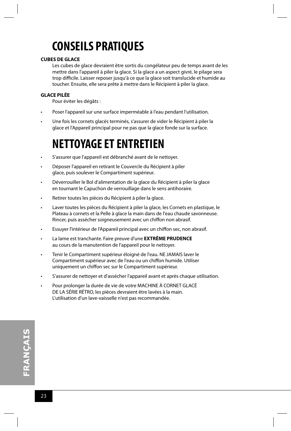 Conseils pratiques, Nettoyage et entretien | Nostalgia Electrics RSM602 User Manual | Page 25 / 28