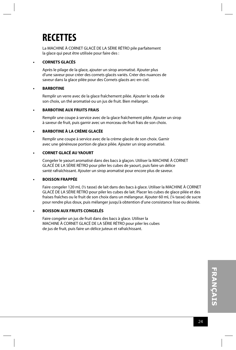 Recettes | Nostalgia Electrics RSM602 User Manual | Page 26 / 28