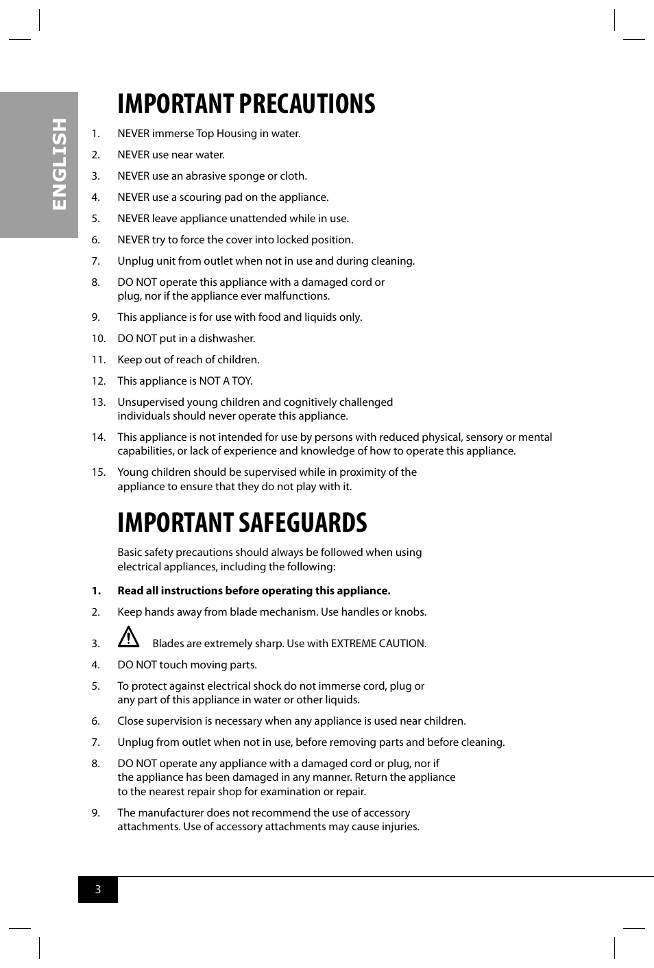 Important precautions, Important safeguards, En g li s h | Nostalgia Electrics RSM602 User Manual | Page 5 / 28