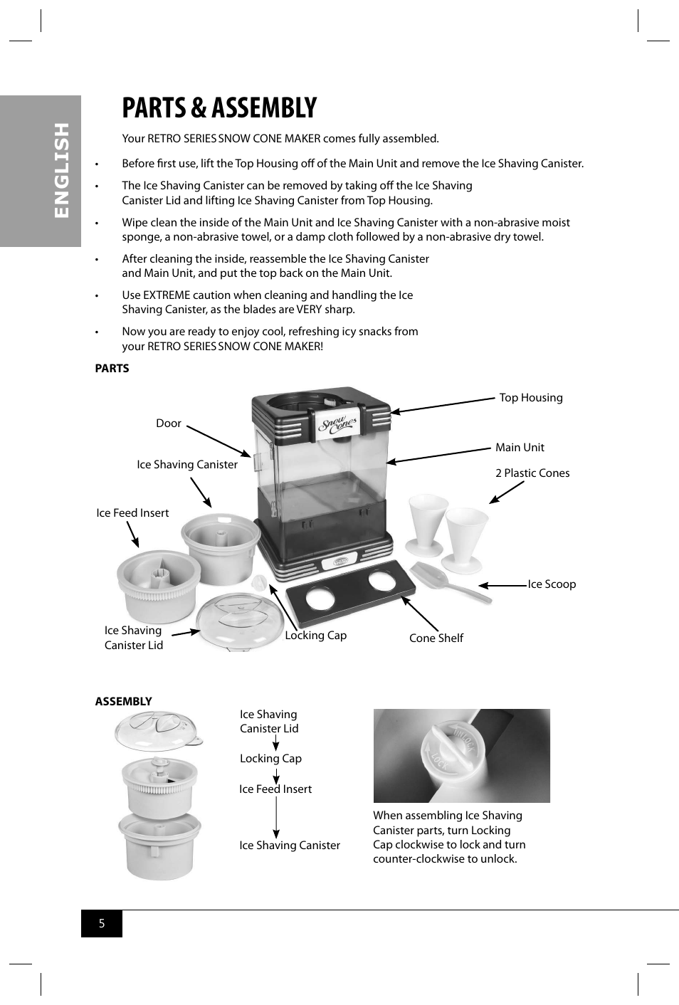 Parts & assembly, En g li s h | Nostalgia Electrics RSM602 User Manual | Page 7 / 28