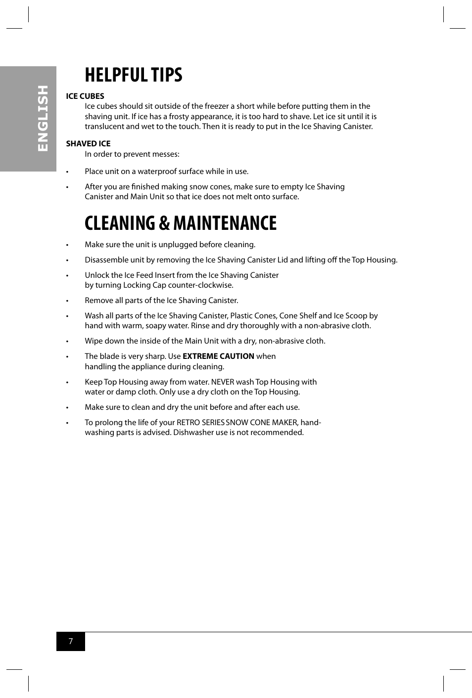 Helpful tips, Cleaning & maintenance, En g li s h | Nostalgia Electrics RSM602 User Manual | Page 9 / 28