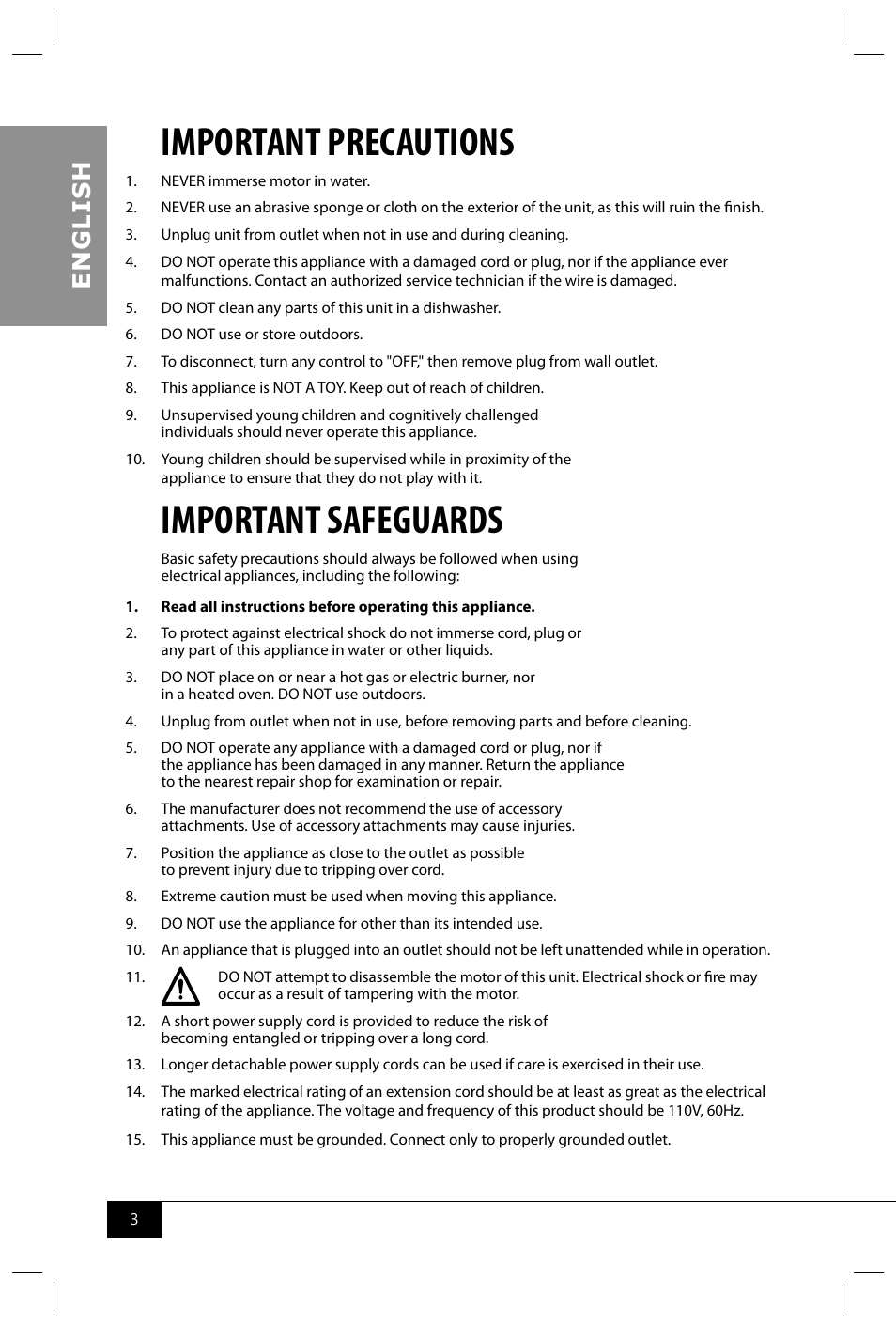 Important precautions, Important safeguards, En g li s h | Nostalgia Electrics EWC018BLK User Manual | Page 5 / 12