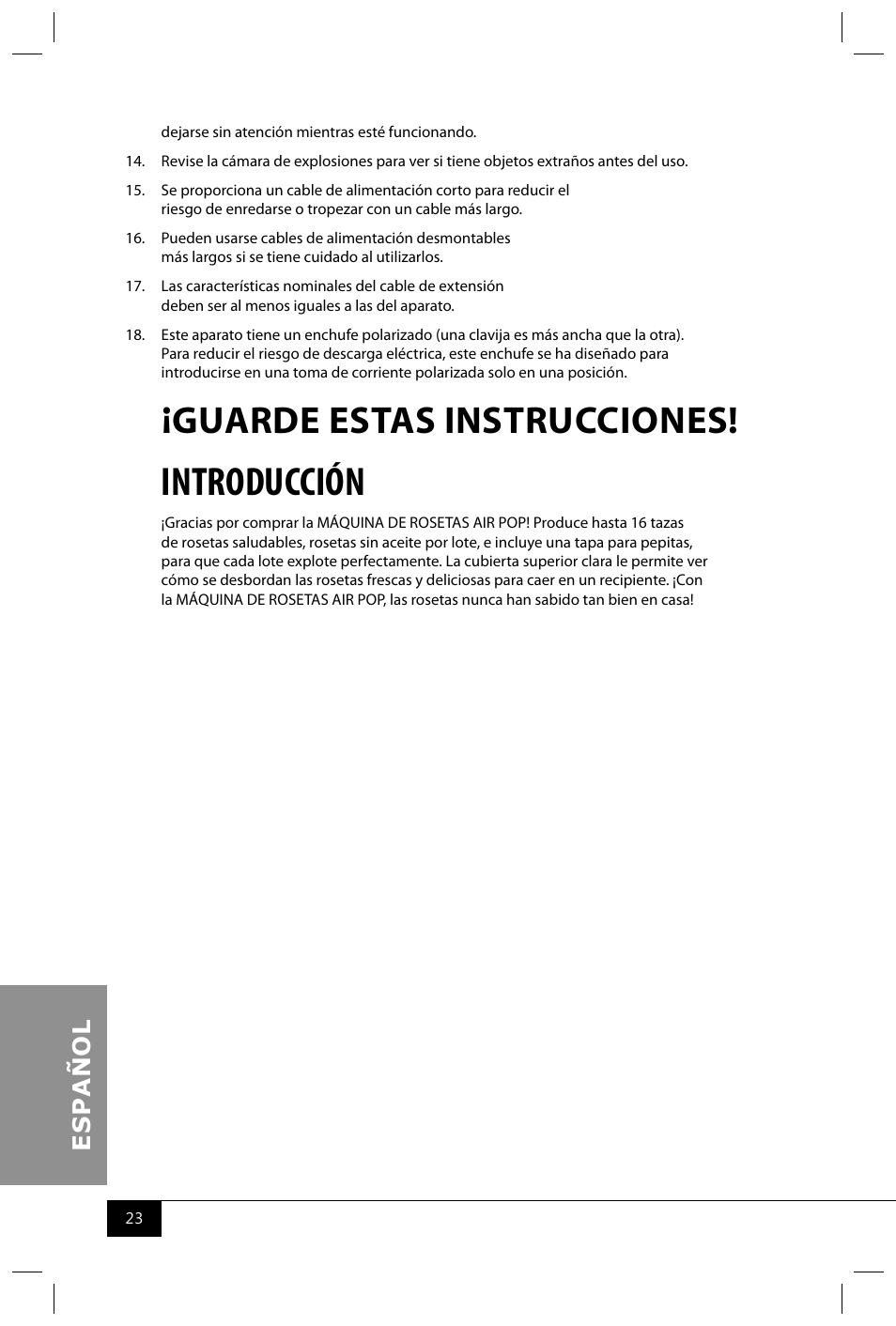 Introducción, Guarde estas instrucciones | Nostalgia Electrics APH200 SERIES User Manual | Page 25 / 32