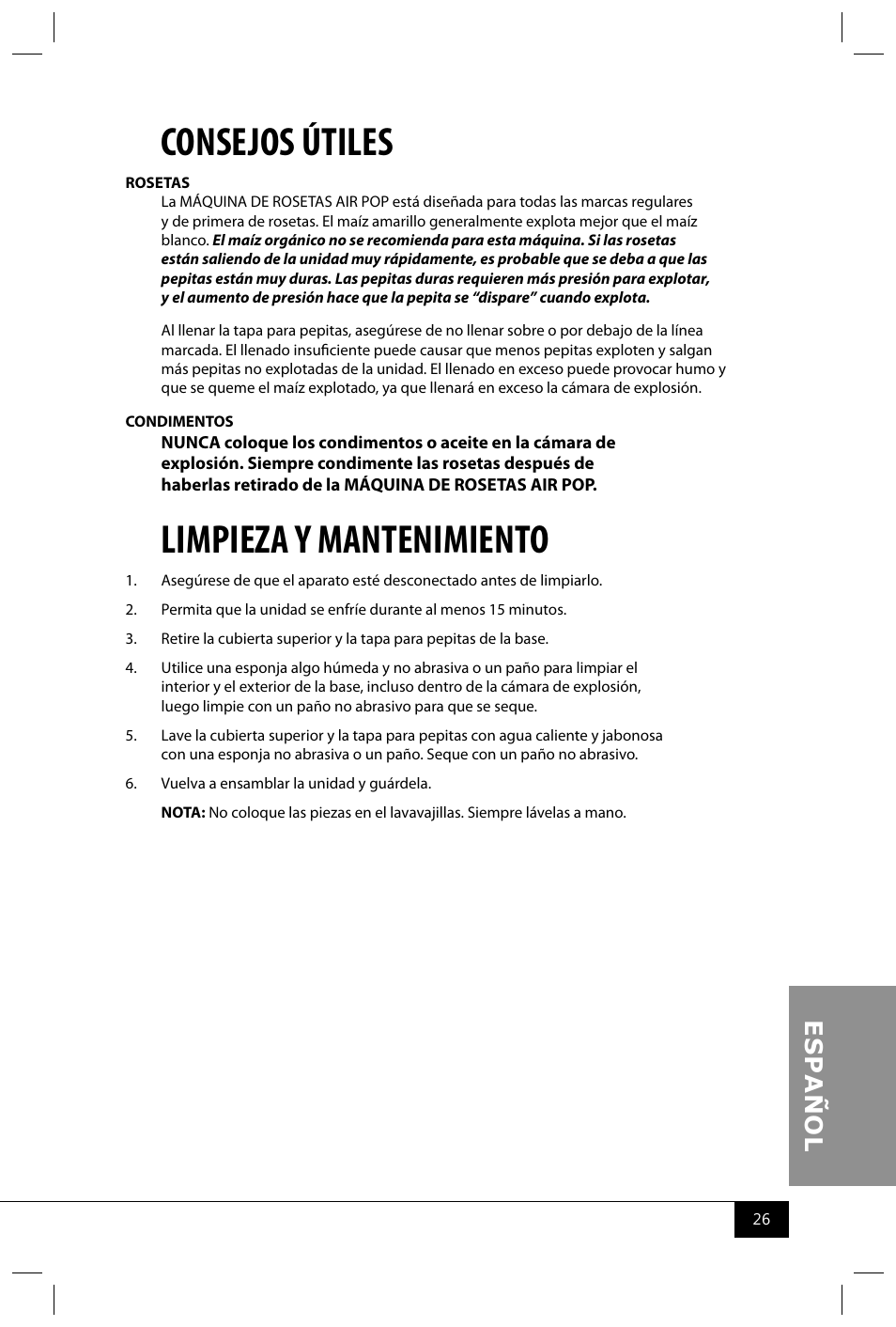 Consejos útiles, Limpieza y mantenimiento | Nostalgia Electrics APH200 SERIES User Manual | Page 28 / 32