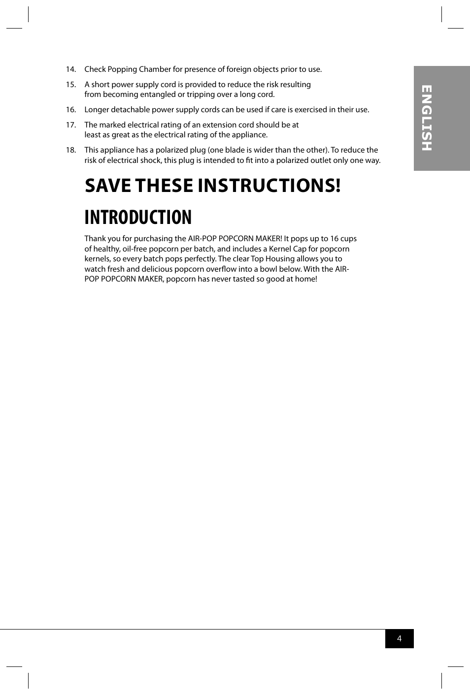 Introduction, Save these instructions, En g li s h | Nostalgia Electrics APH200 SERIES User Manual | Page 6 / 32