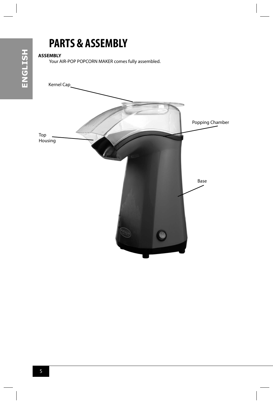 Parts & assembly, En g li s h | Nostalgia Electrics APH200 SERIES User Manual | Page 7 / 32