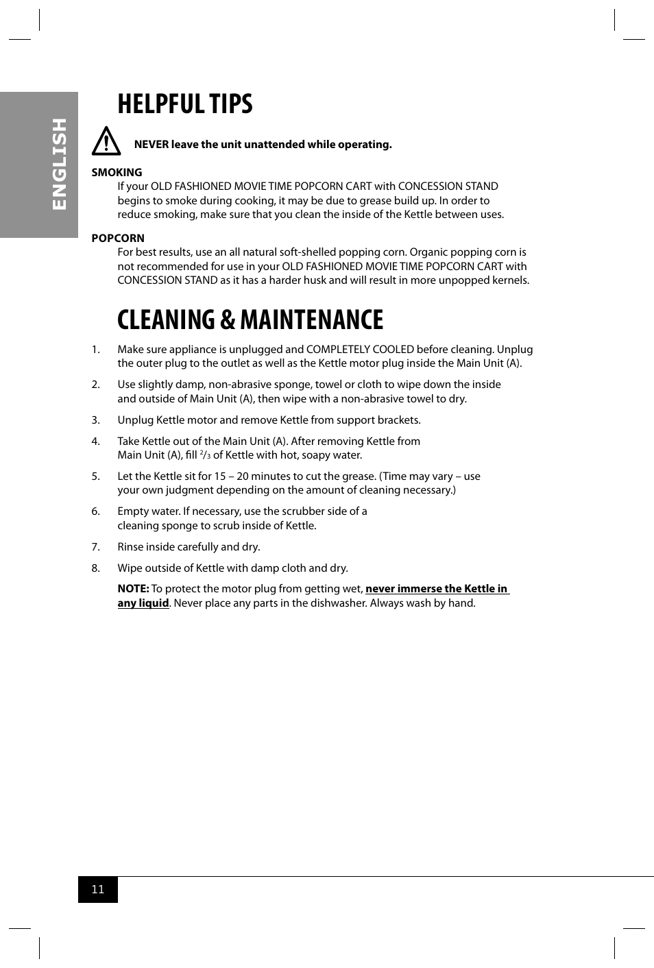 Helpful tips, Cleaning & maintenance, En g li s h | Nostalgia Electrics CCP310B User Manual | Page 13 / 17