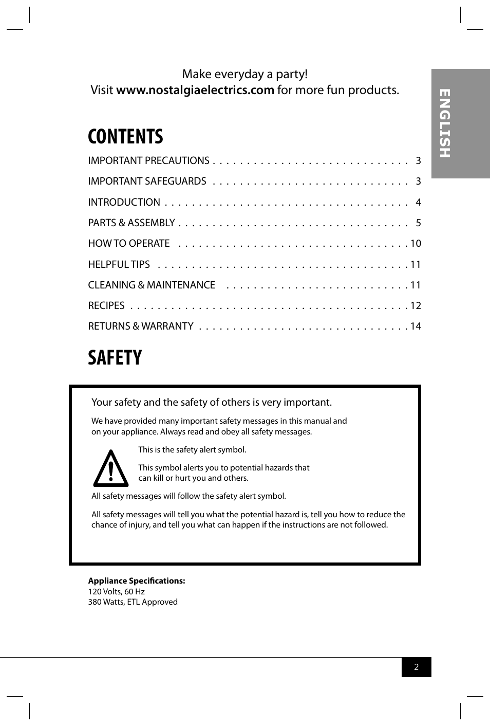 Nostalgia Electrics CCP310B User Manual | Page 4 / 17