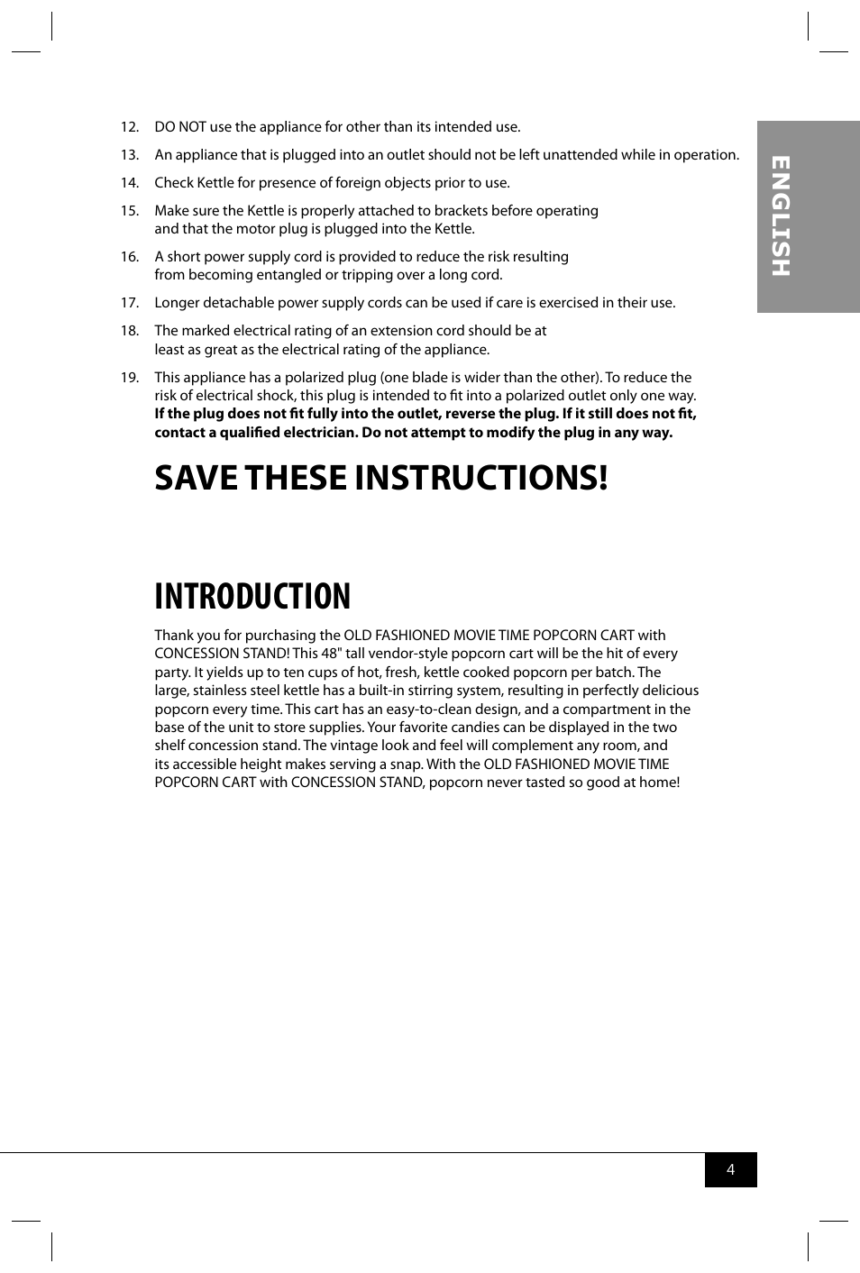 Introduction, Save these instructions, En g li s h | Nostalgia Electrics CCP310B User Manual | Page 6 / 17