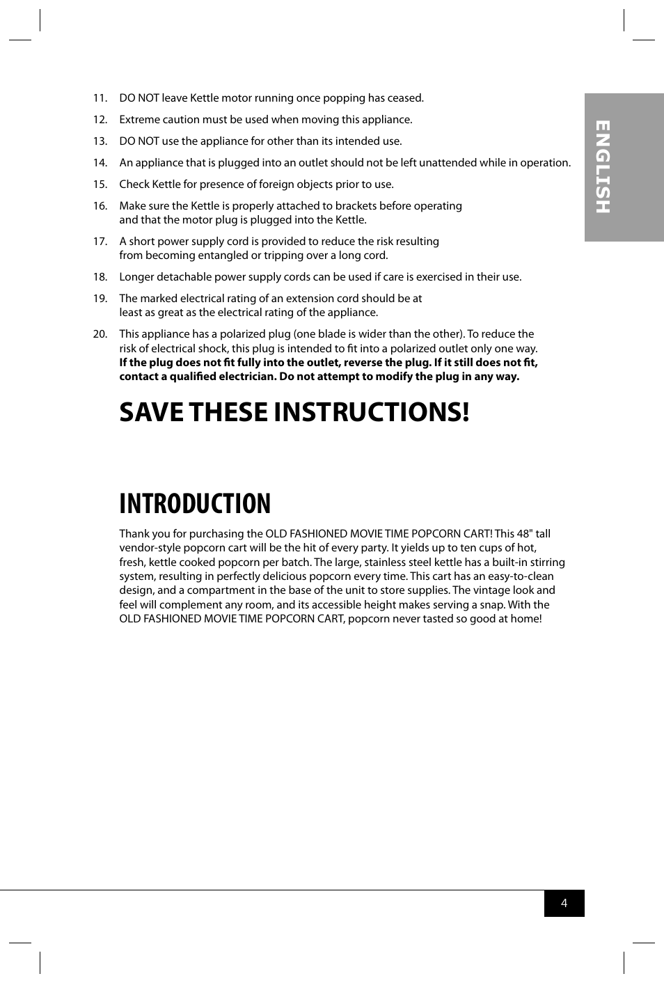 Introduction, Save these instructions, En g li s h | Nostalgia Electrics CCP399 User Manual | Page 6 / 42