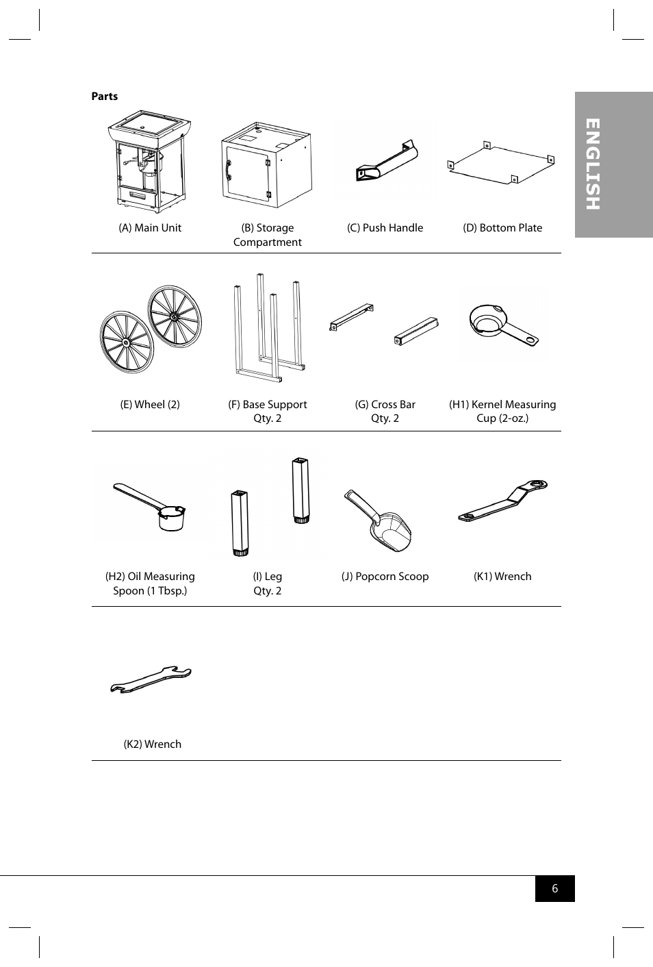 G)wheel (m)popcorn scoop, En g li s h | Nostalgia Electrics CCP399 User Manual | Page 8 / 42