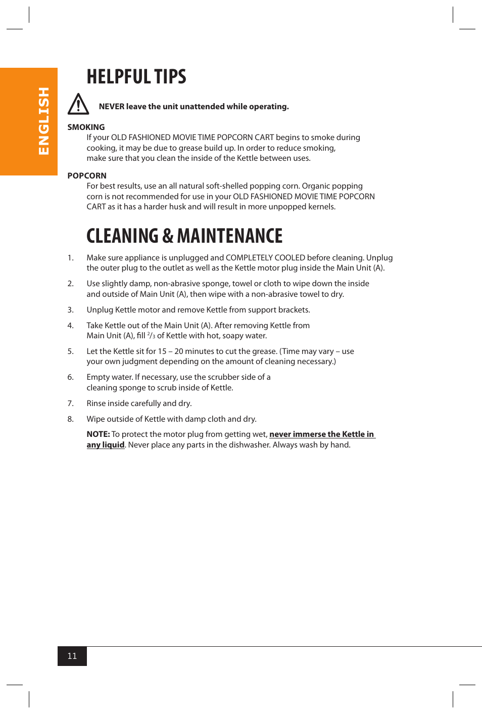 Helpful tips, Cleaning & maintenance, En g li s h | Nostalgia Electrics CCP399COKE User Manual | Page 13 / 42