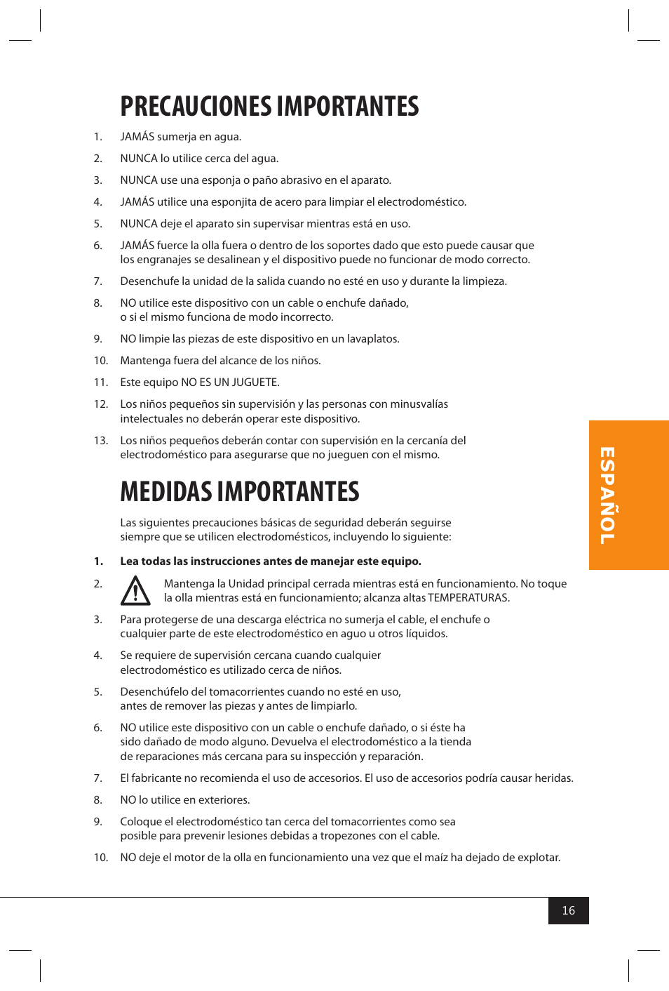 Precauciones importantes, Medidas importantes | Nostalgia Electrics CCP399COKE User Manual | Page 18 / 42