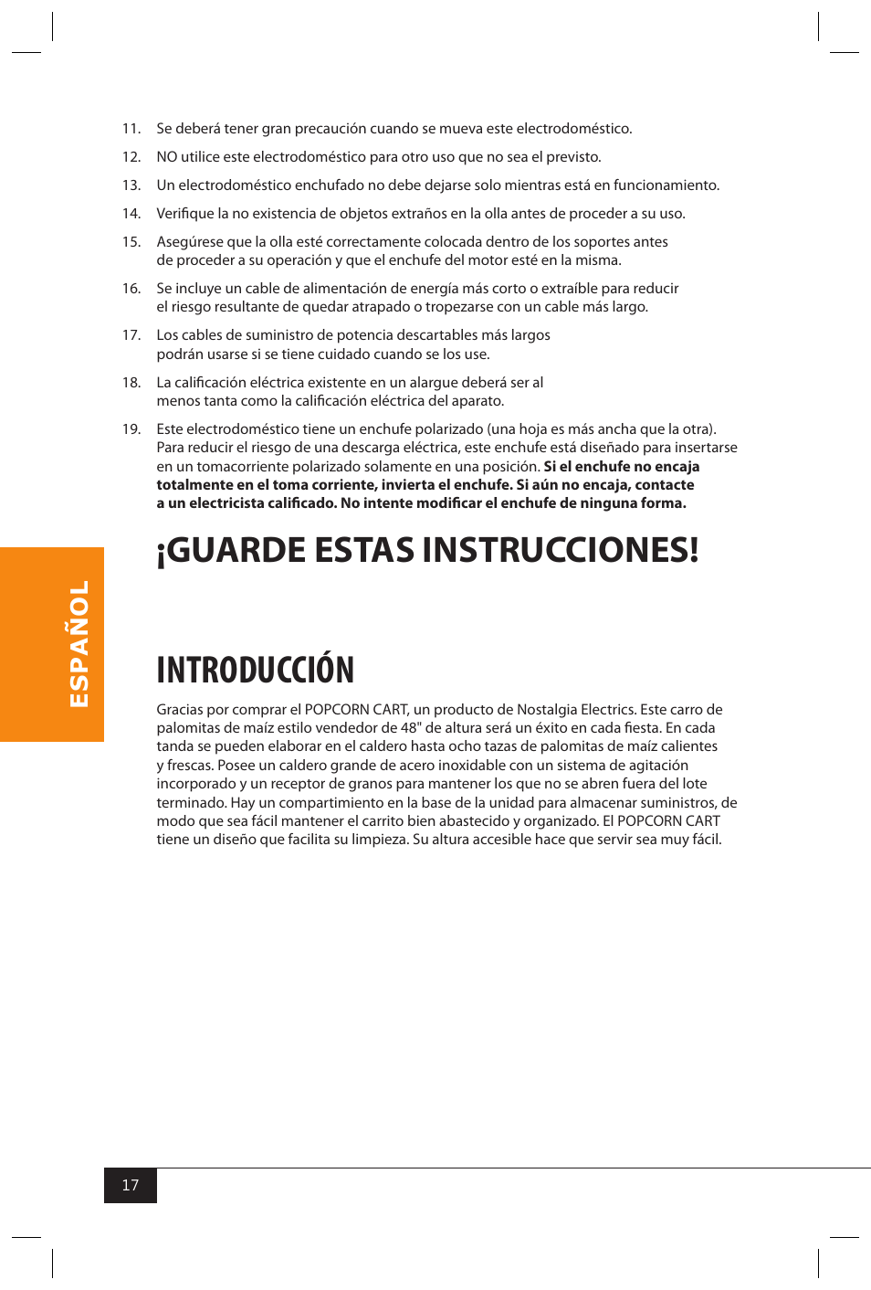 Introducción, Guarde estas instrucciones | Nostalgia Electrics CCP399COKE User Manual | Page 19 / 42