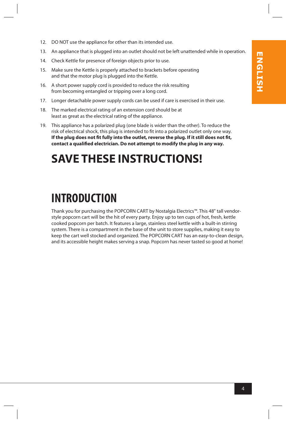 Introduction, Save these instructions, En g li s h | Nostalgia Electrics CCP399COKE User Manual | Page 6 / 42