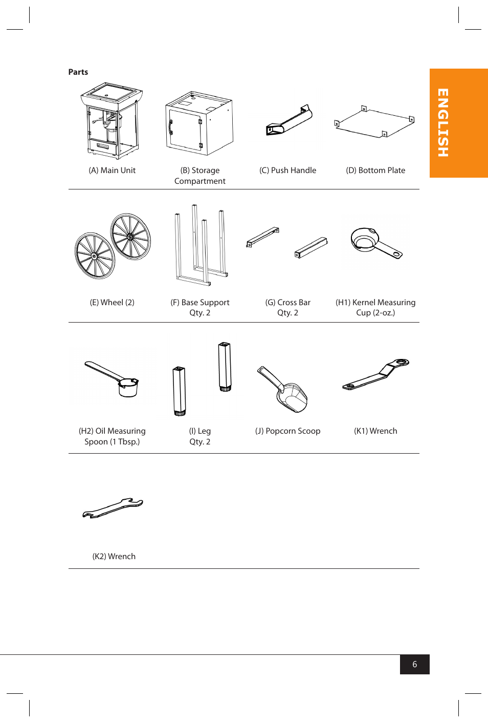 G)wheel (m)popcorn scoop, En g li s h | Nostalgia Electrics CCP399COKE User Manual | Page 8 / 42