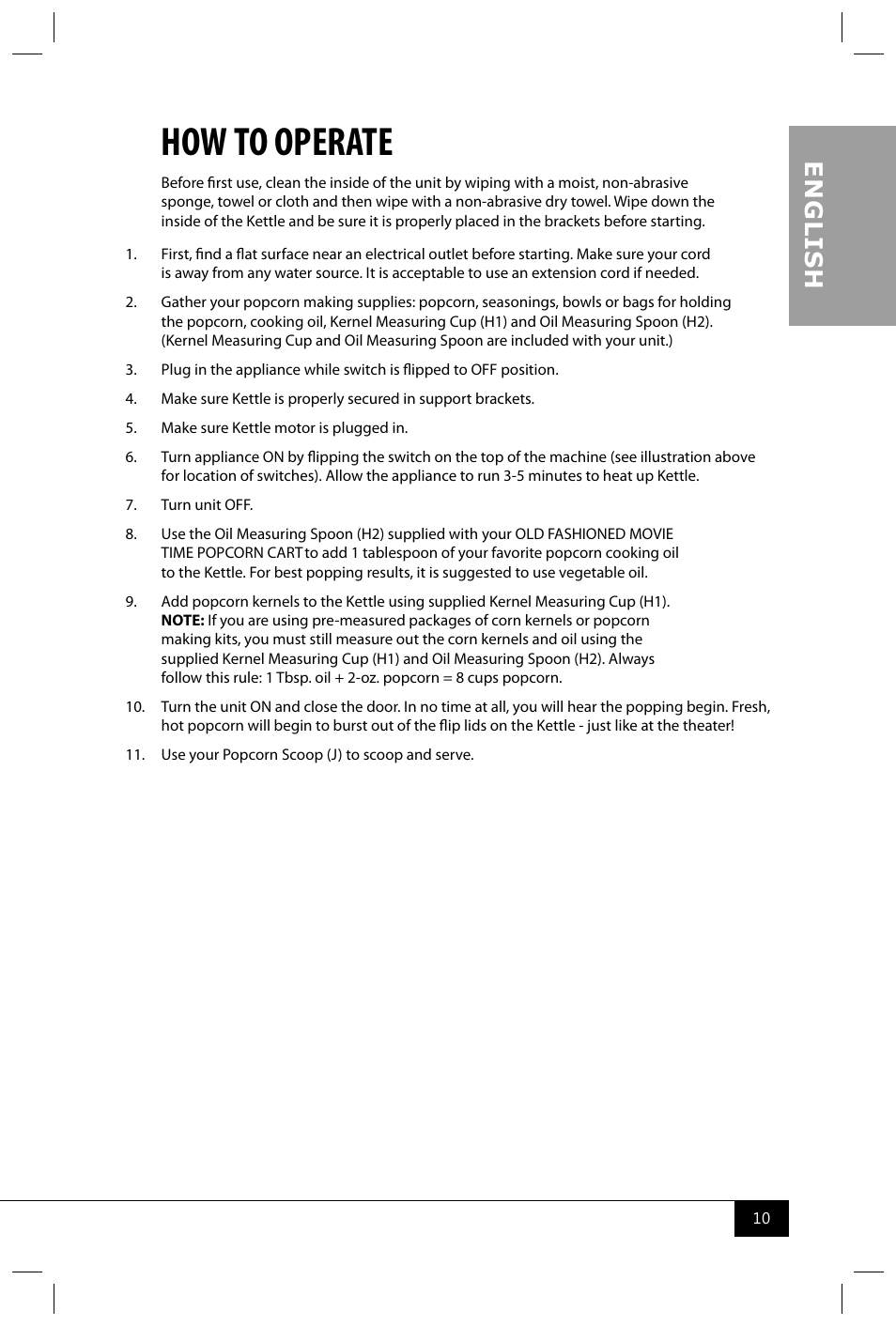 How to operate, En g li s h | Nostalgia Electrics CCP400 User Manual | Page 12 / 42