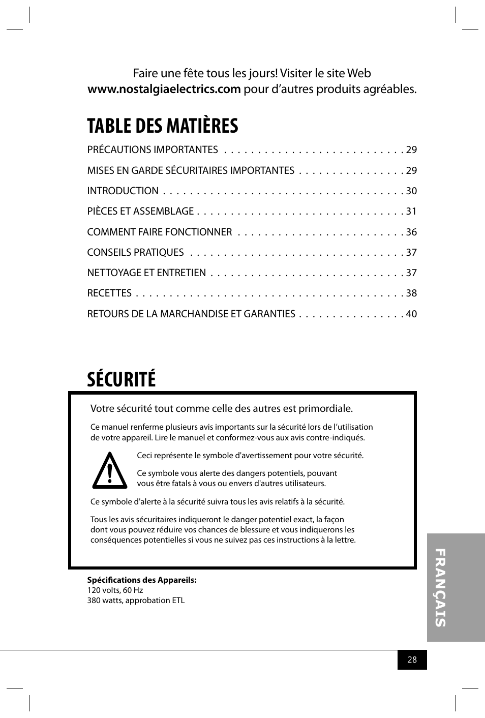 Nostalgia Electrics CCP400 User Manual | Page 30 / 42