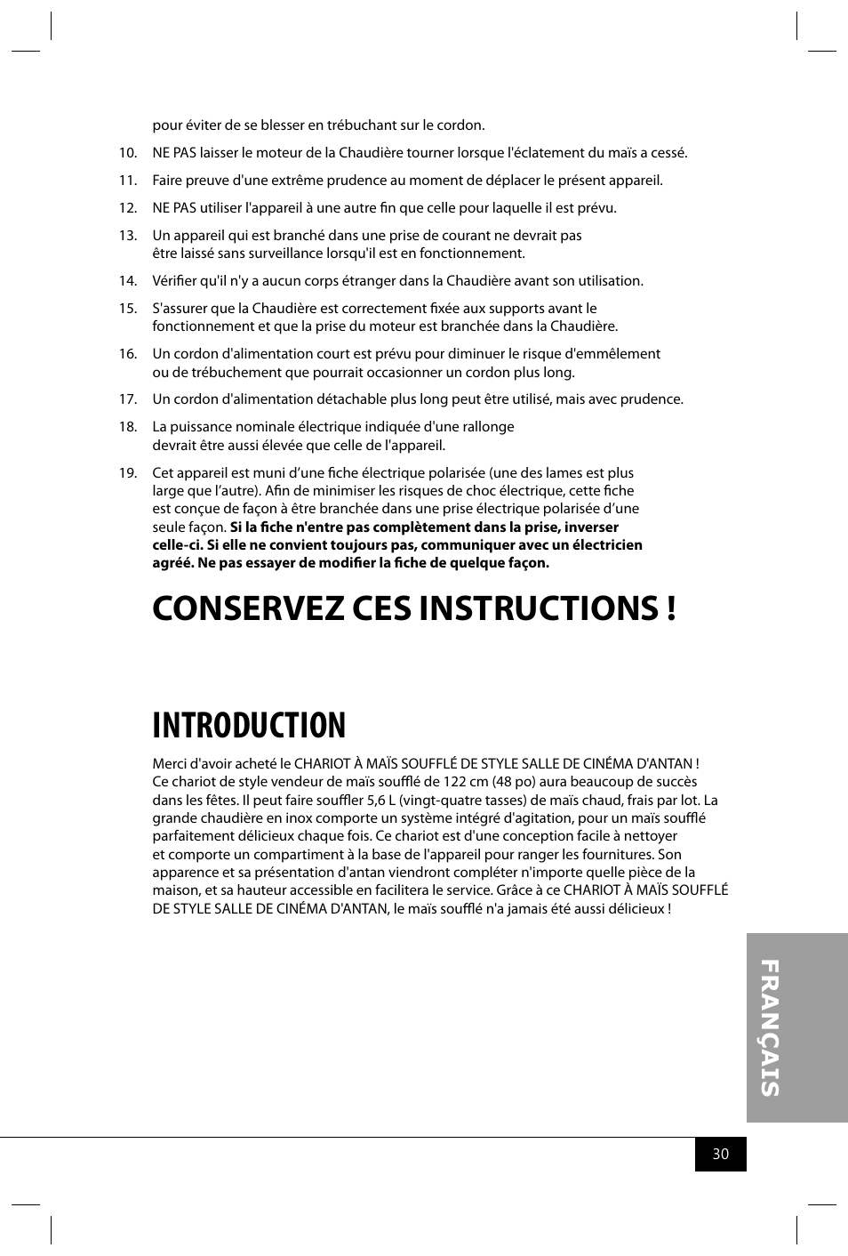 Introduction, Conservez ces instructions | Nostalgia Electrics CCP400 User Manual | Page 32 / 42