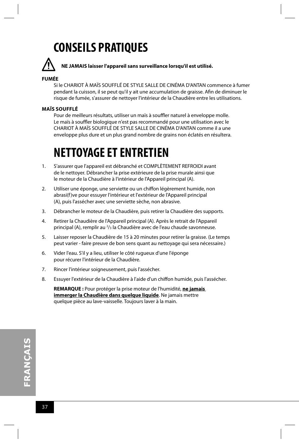 Conseils pratiques, Nettoyage et entretien | Nostalgia Electrics CCP400 User Manual | Page 39 / 42