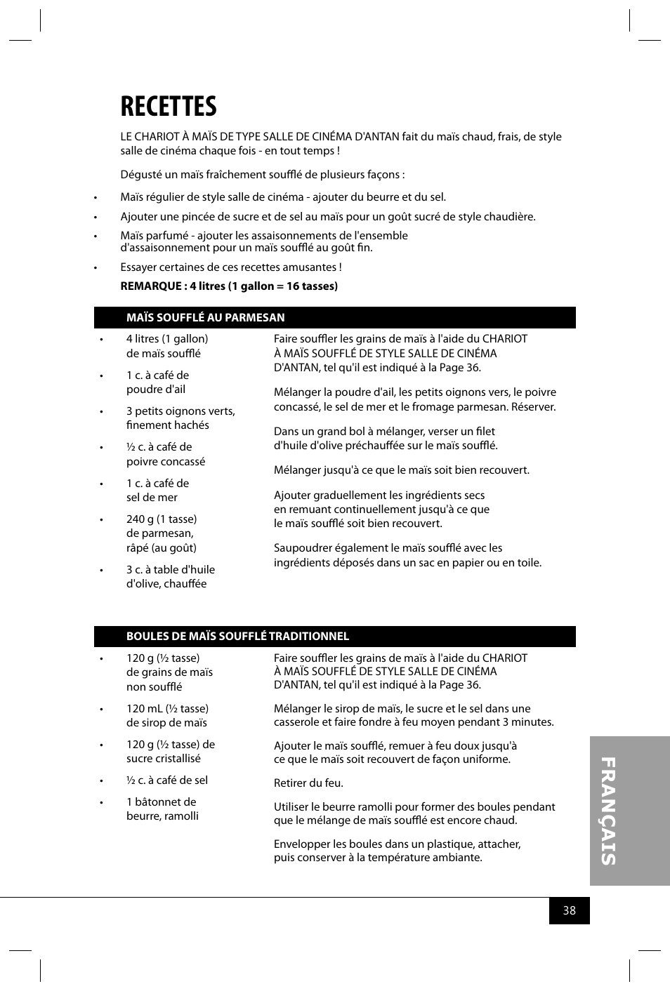 Recettes | Nostalgia Electrics CCP400 User Manual | Page 40 / 42