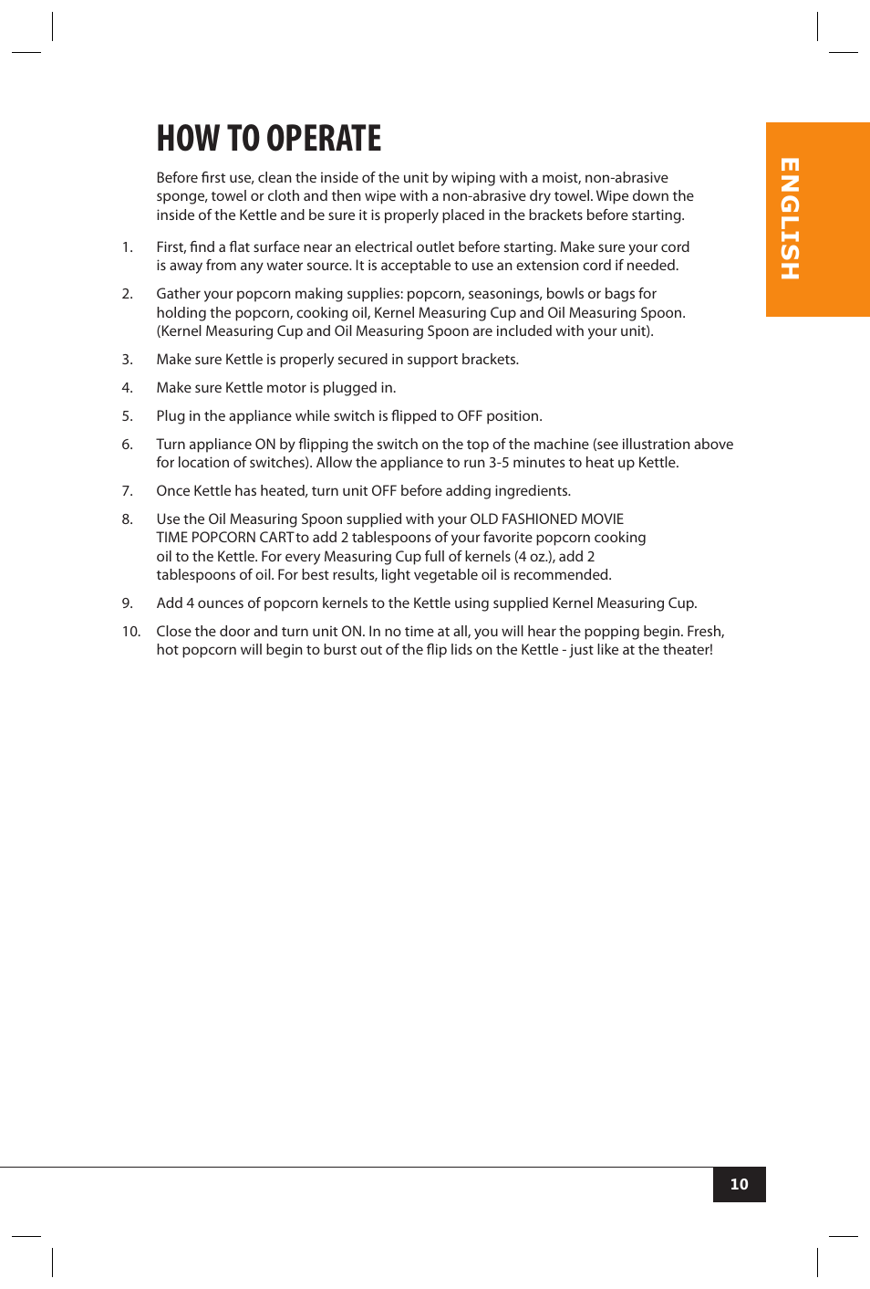 How to operate, En g li s h | Nostalgia Electrics CCP510 User Manual | Page 12 / 44