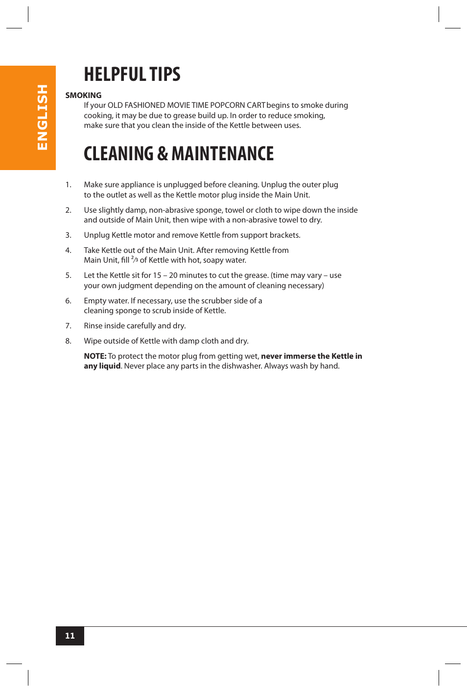 Helpful tips, Cleaning & maintenance, En g li s h | Nostalgia Electrics CCP510 User Manual | Page 13 / 44