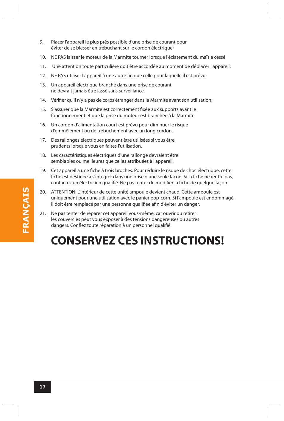 Conservez ces instructions | Nostalgia Electrics CCP510 User Manual | Page 19 / 44