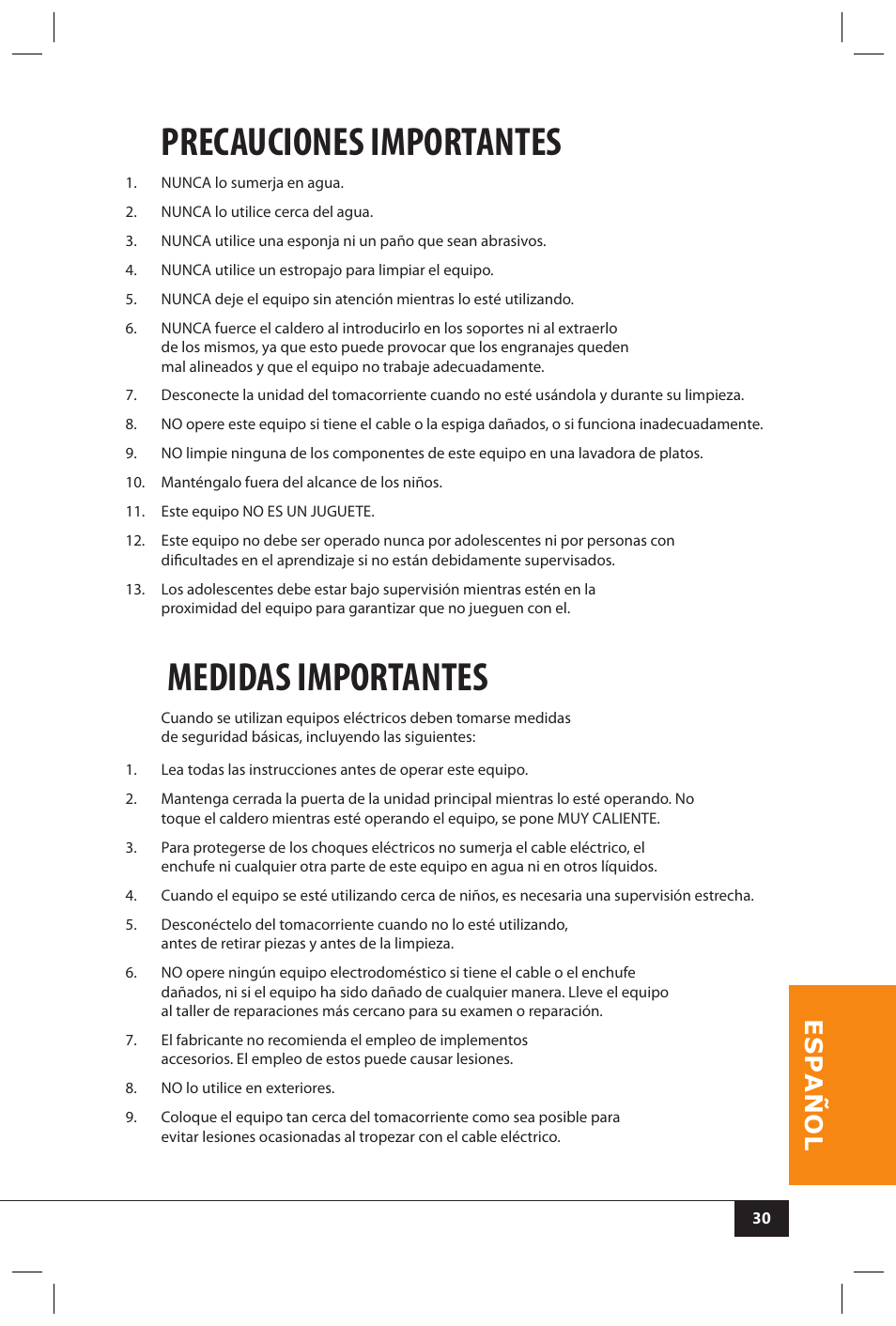 Precauciones importantes, Medidas importantes | Nostalgia Electrics CCP510 User Manual | Page 32 / 44