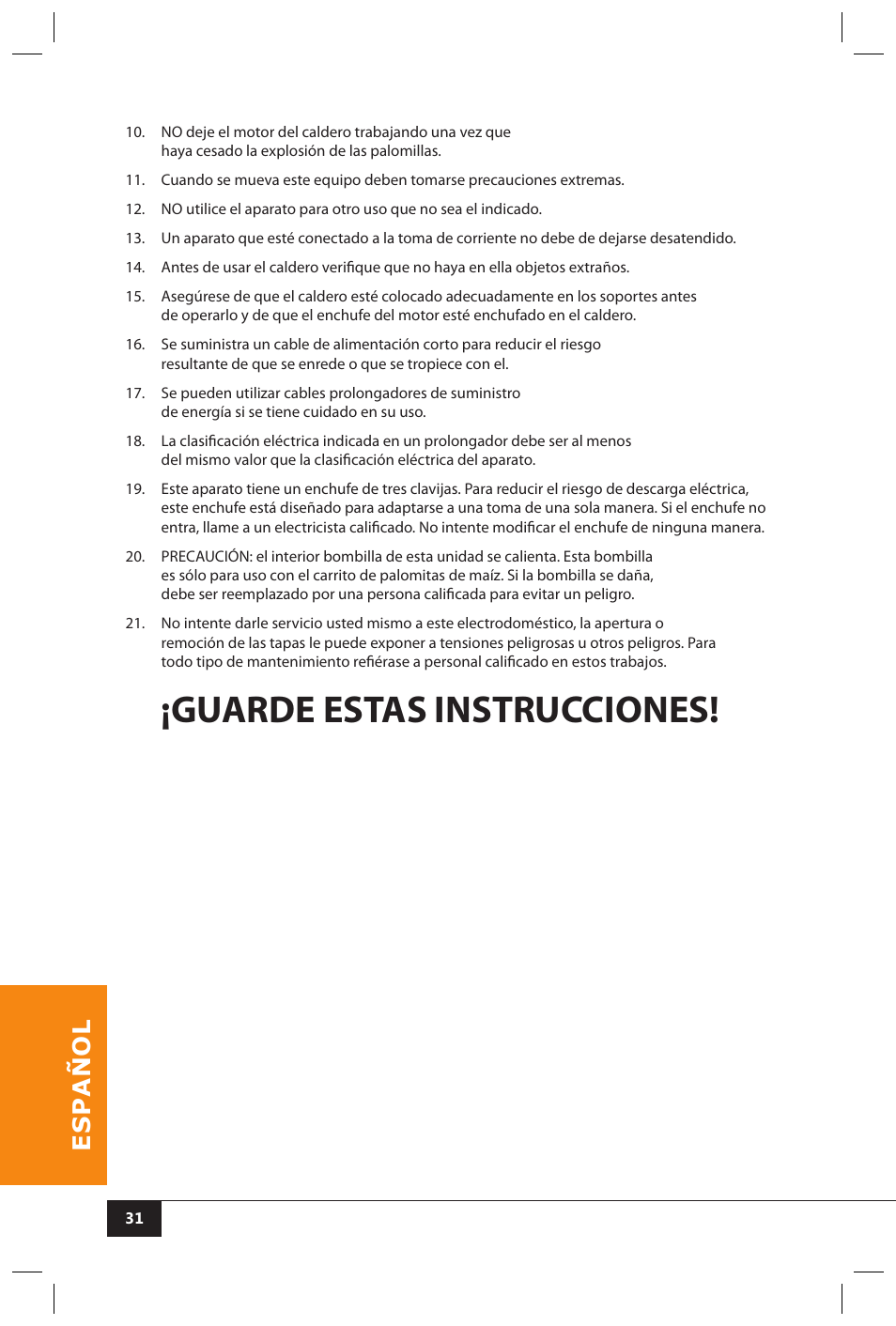 Guarde estas instrucciones | Nostalgia Electrics CCP510 User Manual | Page 33 / 44