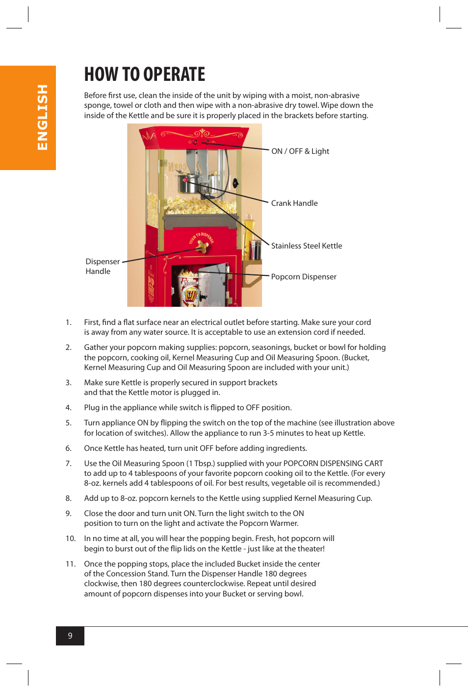 How to operate, En g li s h | Nostalgia Electrics CCP810 User Manual | Page 11 / 40