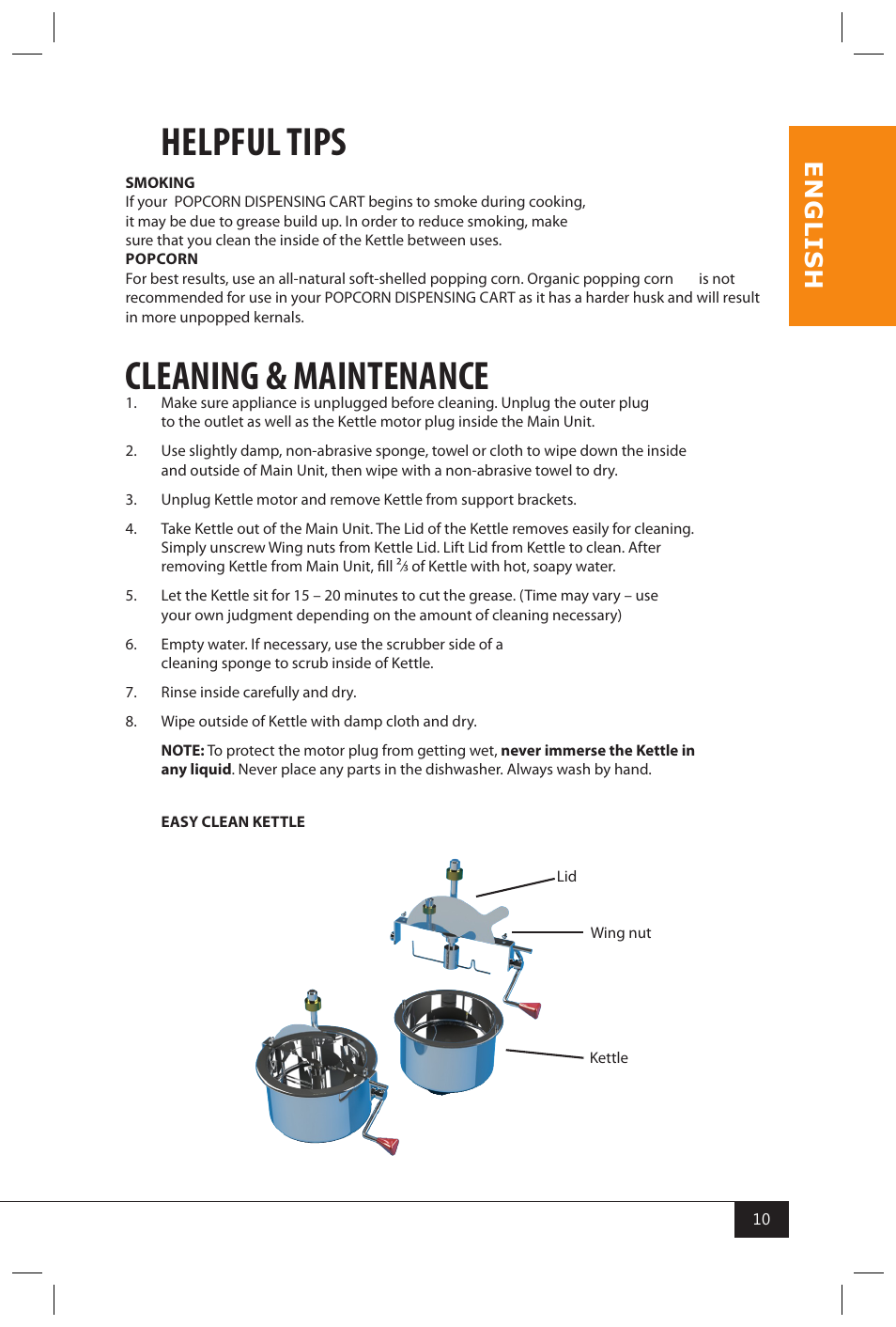 Helpful tips, Cleaning & maintenance, En g li s h | Nostalgia Electrics CCP810 User Manual | Page 12 / 40