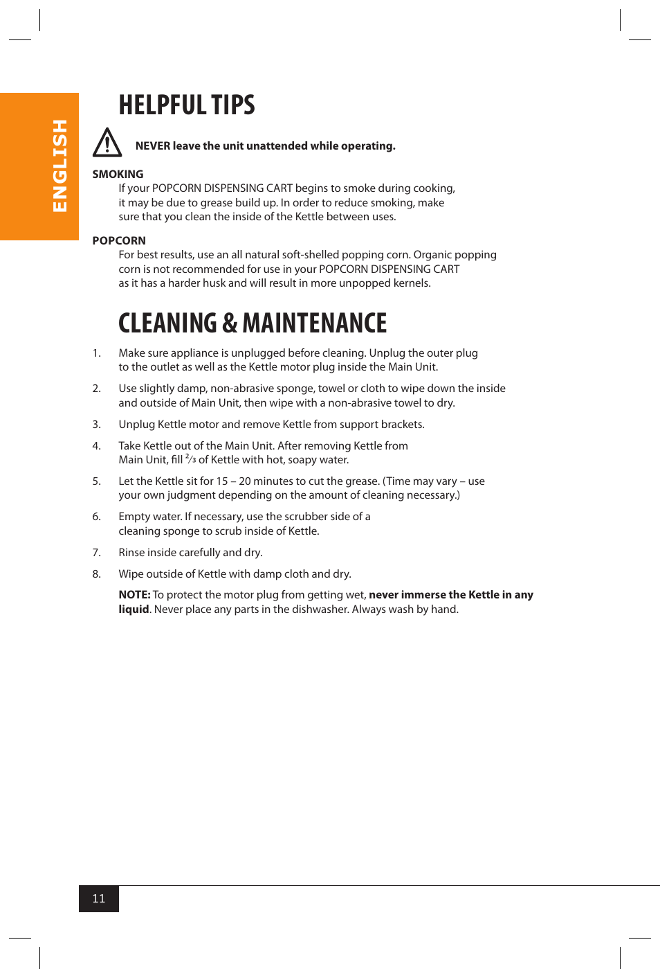 Helpful tips, Cleaning & maintenance, En g li s h | Nostalgia Electrics CCP810 User Manual | Page 13 / 40