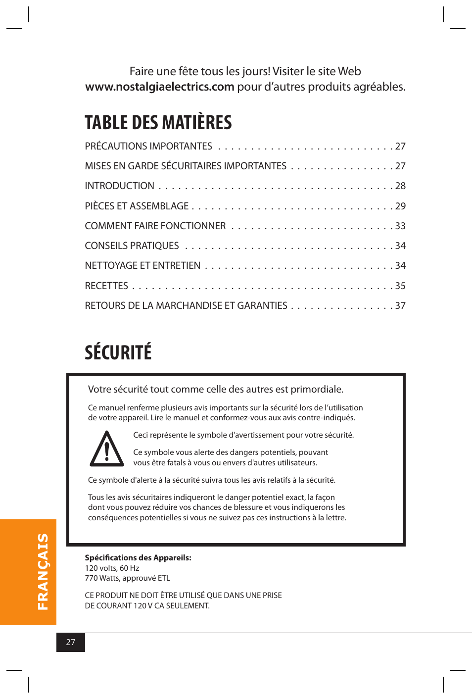 Nostalgia Electrics CCP810 User Manual | Page 29 / 40